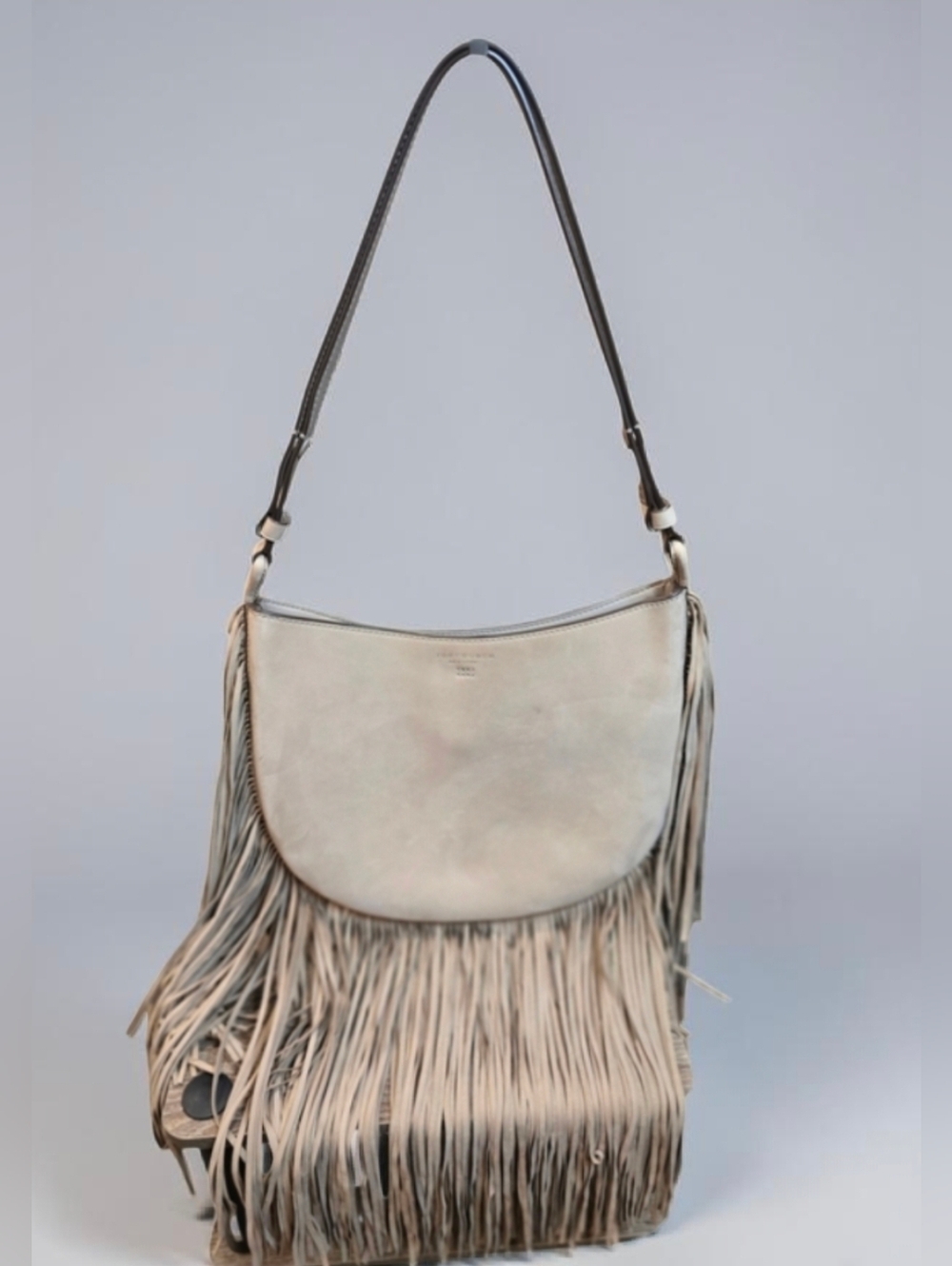 Tory Burch French Grey Fringe Suede Hobo Bag